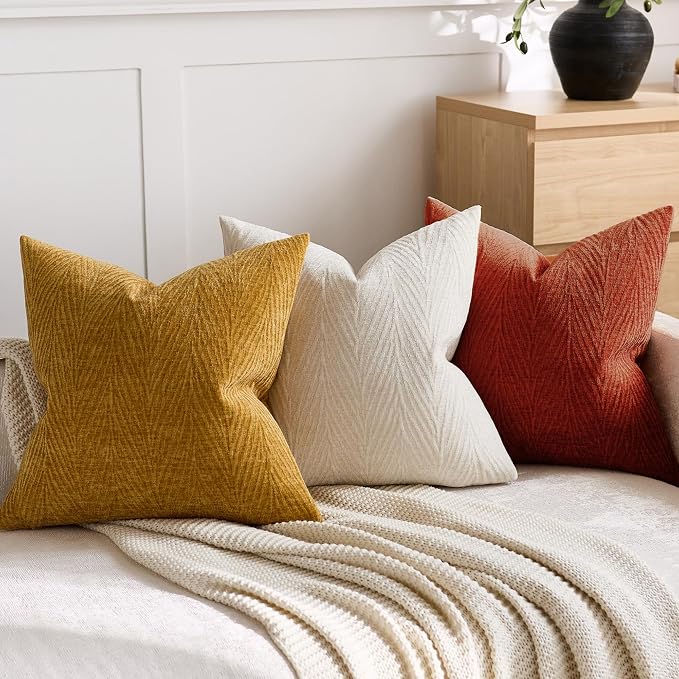 Summer Pillow Covers 18x18 Inch Set of 2, Soft Decorative Throw Pillow Covers with Leaves Texture, Hidden Zipper for Home Sofa Bed Couch (Rust, 18" x 18" (Pack of 2))