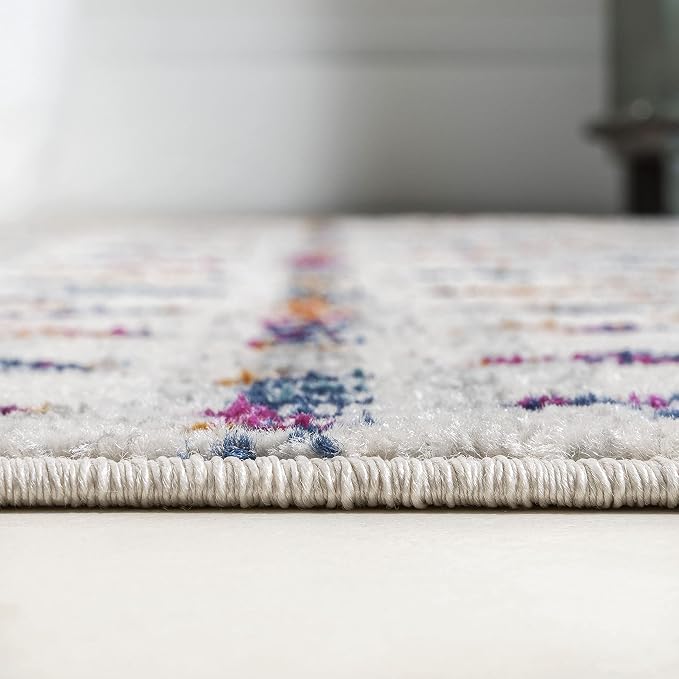 JONATHAN Y Boho Vintage Diamond Cream/Multi Indoor Area Rug 5X8 ft, Moroccan Hype for Living Room, Bedroom, Kitchen, Office, Easy-Cleaning, High Traffic, Pet-Friendly, Non-Shedding (MOH101H-5)