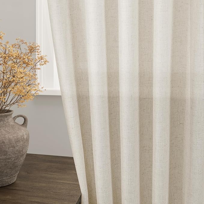 Nanspring Warm Beige Linen Curtains 84 Inch Length 2 Panels Set for Living Room Rod Pocket Back Tab Light Filtering Window Drapes for Bedroom Dining Room Protect Privacy Modern Farmhouse Decor 52x84