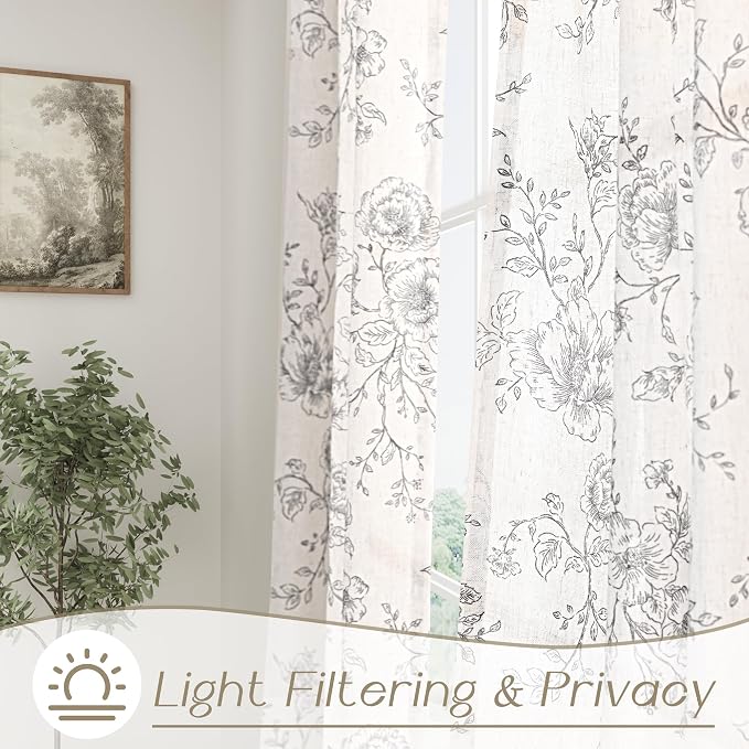 Meikelor Black Pinch Pleated Floral Curtains 90 inch Long for Living Room 70" W x 90" L