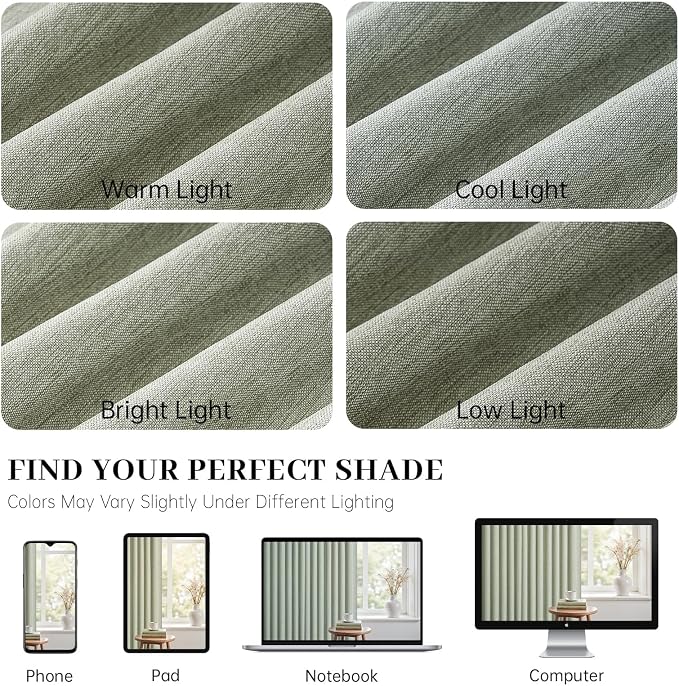102 Inch Curtains 2 Panels Set,Two Packs Pinch Pleat Back Tab Linen Window Semi Sheer Privacy Thick Decorative Curtain Drapes for Living Room Bedroom,40x102 in Long,Sage Green