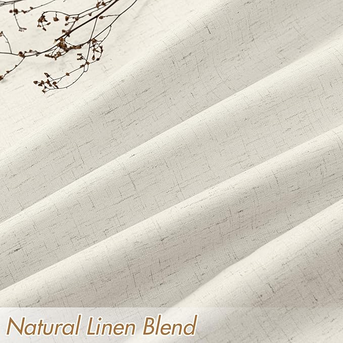 EMEMA Natural Linen Blackout Curtains 120 inch Long 2 Panels Set for Bedroom Back Tab Thermal Insulated 100% Black Out Drapes Pinch Pleated Hooks Room Darkening Window Curtain for Living Room