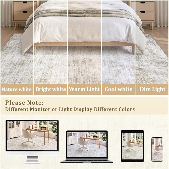 6x9 Area Rugs for Living Room Washable Rugs Neutral Abstract Large Rug Soft Modern Carpet Non-Slip Stain Resistant Low Pile Rug for Bedroom Dining Room Nursery Home Office Under Table Area Rug Brown