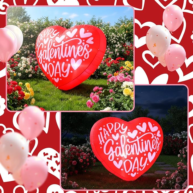 VIHOSE Happy Galentines Day Inflatables Decorations 4.3 ft Pink Valentine Day Blow up Decor Heart LED Lights Inflatable Decor for Ladies Girls Friends Valentine Party Photo Props