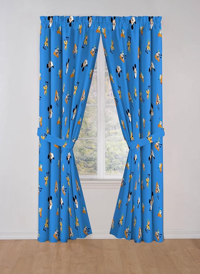 Jay Franco Window Curtains for Kids Bedroom 4-Piece Drape Set with 2 Tiebacks, Blue - Mickey Mouse, 42" W x 84" L (Pack of 2)