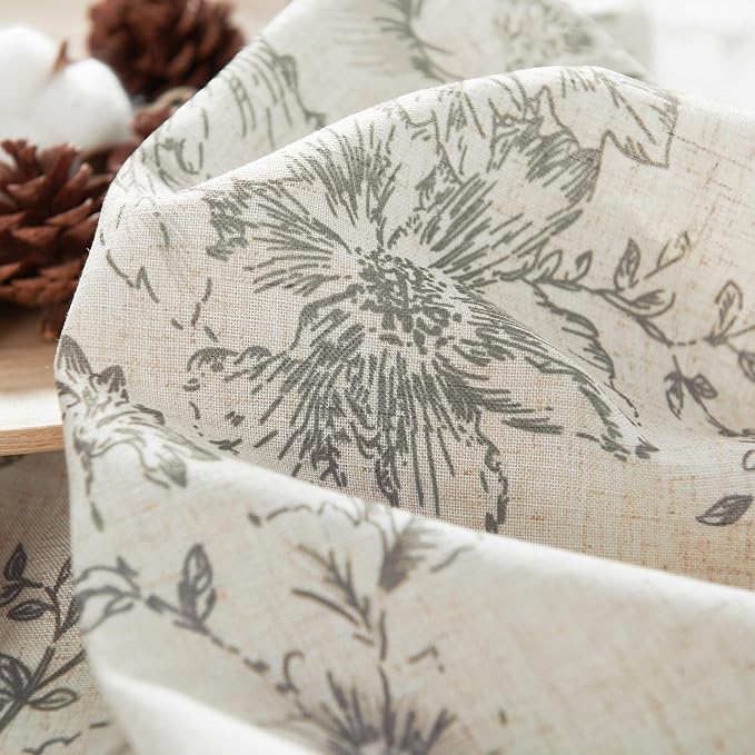 jinchan Lined Linen Blend Curtain Floral Curtains for Living Room 84 Inches Long Grey Peony Flower Printed Curtain Back Tab Farmhouse Patterned Drapes Bedroom Window Curtains Set 2 Panels