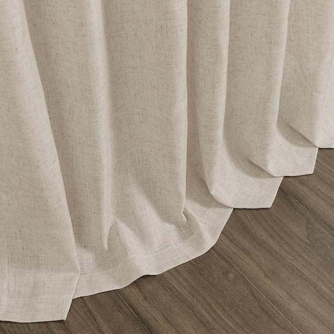 Boho Linen 144 Inch Curtains for Living Room Light Filtering Semi Sheer Curtain Back Tab Boho Eclectic Home Decor Elegant Farmhouse Drapes Floor to Ceiling High Window for Bedroom 52x144, 2 Panels