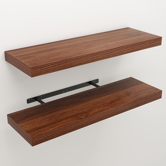 Floating Shelves for Wall, 9.3" Deep Wall Mounted Wood Shelves for Bathroom, Bedroom, Living Room, Kitchen, Hanging Shelf for Books/Storage/Room Decor (Walnut, 30")