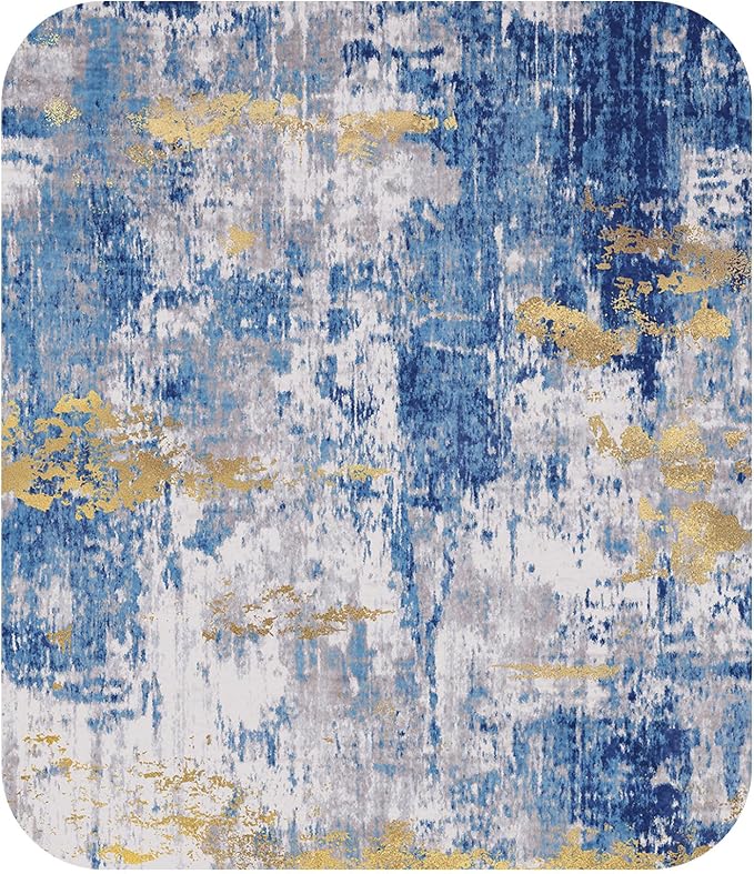 RELEANY Washable Area Rugs 6'x8' Non-Slip Modern Abstract Soft for Living Room Entryway Bedroom Kitchen, Print Pattern, Grey Blue Gold/Golden