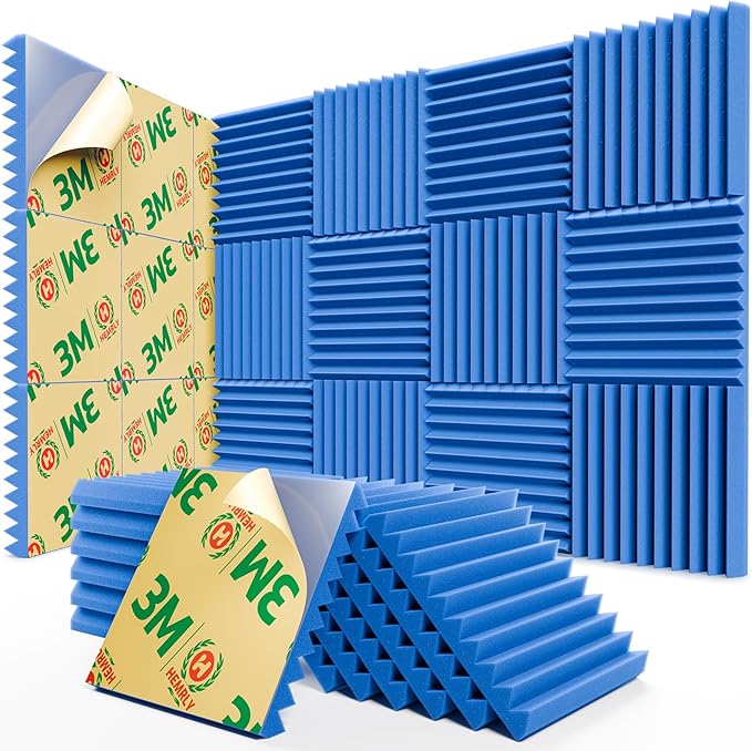 12 Pack Sound Proof Foam Panels for Walls,Self-Adhesive Foam Acoustic Panels Sound Absorbing,High Density Quick-Recovery Soundproof Wall Panels 1" X 12" X 12"-Blue
