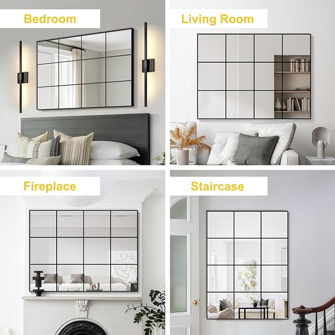 Window Pane Wall Mirror, 40"x30" Wall Mounted Window Mirror for Living Room, Bedroom, Entryway, Dining Room, Home Wall Decor