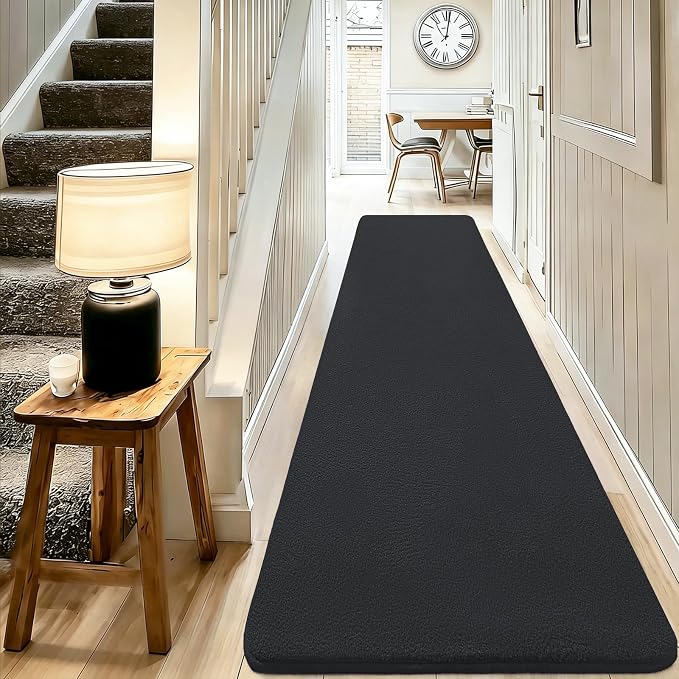qulint Dark Grey Runners for Hallways Non Slip, 2x8 Runner Rug for Kitchen Modern Soft Thickened Memory-Foam Indoor Living Room Rug, Minimalist Solid Carpet for Bedroom Entrance Home Decor