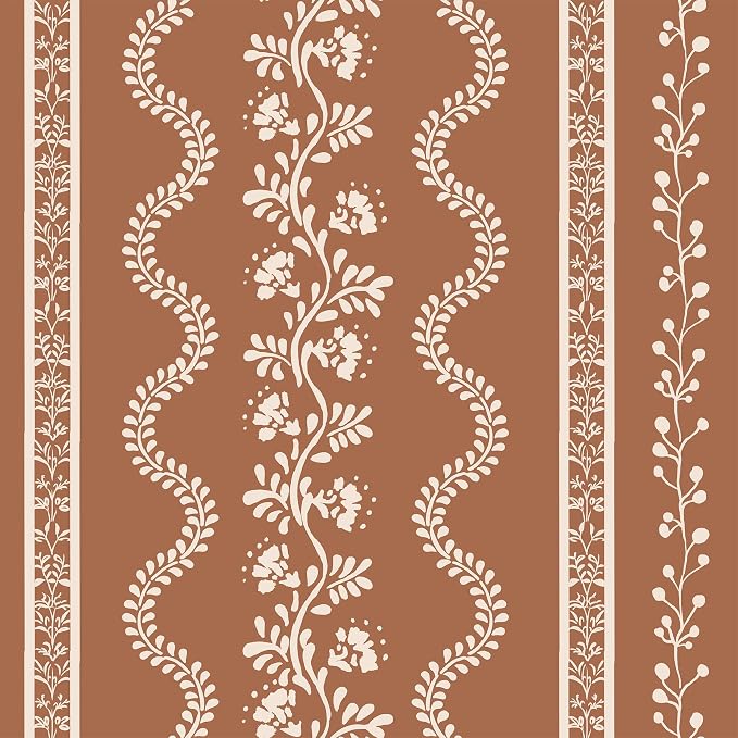 Terracotta Boho Sheer Curtains for Bedroom Living Room, 2 Panels Moody Funky Floral Light Filtering Drapes 72 Inch Long