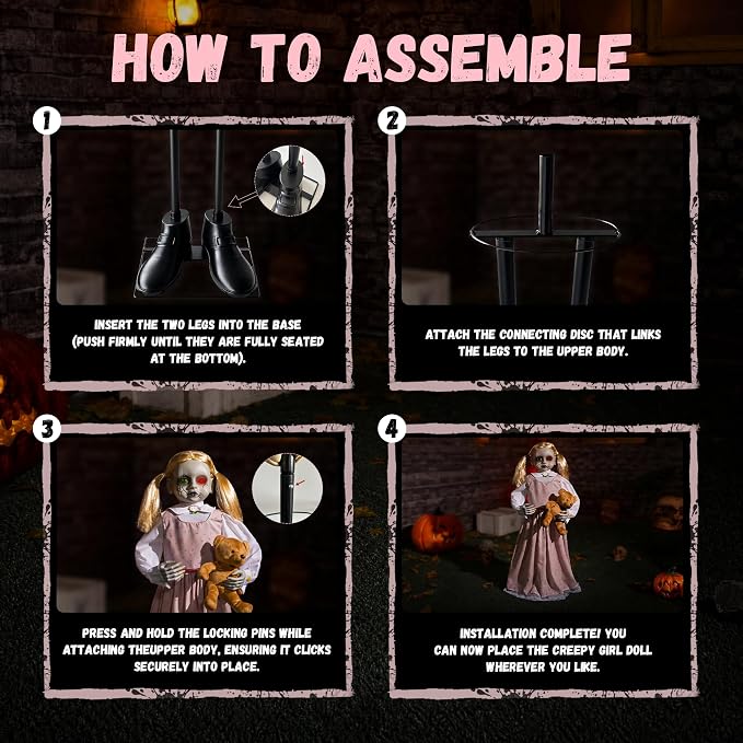 Halloween Animatronics 36inch Doll, 3ft Animated Decorations with Sound Activated, Creepy Sound, Light Up Eyes, Scary Move, Haunted House Holiday Spooky Decor Horror Prop for Indoor, Outdoor, Yard