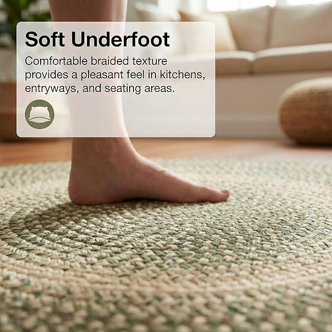 Super Area Rugs Braided Rugs Round 4ft Farmhouse Kitchen Rug - Ridgewood Braided Rug for Dining Room Table - Reversible - Indoor/Outdoor - Made in USA - Forest Green/Beige, 4' Round