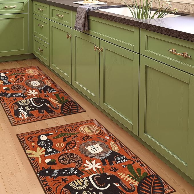 jinchan 2x3 Cute Area Rug Kids Washable Fun Rug Terracotta Boho Jungle Small Mat Non Slip Safari Doormat Lightweight Soft Cozy Throw Carpet for Entryway Nursery Playroom Bedside Bathroom