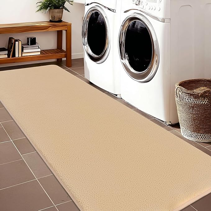 qulint Tan Carpet Runners for Hallway 6ft, Modern Soft Bedroom Runner Rug 2x6 Non Slip Washable Thickened Memory-Foam Indoor Rug, Minimalist Solid Carpet for Living Room Laundry Home Decor