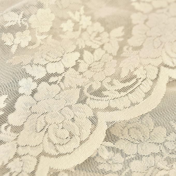 Kotile Beige Sheer Curtains 63 Inch Length 2 Panels, Country Rustic Floral Vintage Cream Sheer Lace Curtains for Bedroom, Rod Pocket Privacy Light Filtering Window Curtain Panels, 52 x 63 Inch, Beige