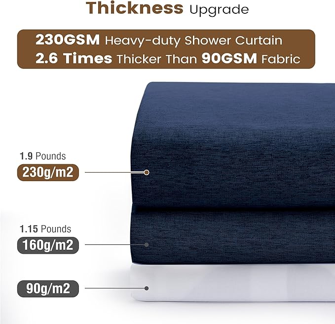 BTTN 3 in 1 Shower Curtain with Liner - 96 Inch Extra Long Linen Textured Fabric Shower Curtain Set with Plastic Hook, Tall Modern Heavy Duty Waterproof Shower Curtain for Bathroom, Navy Blue, 72x96