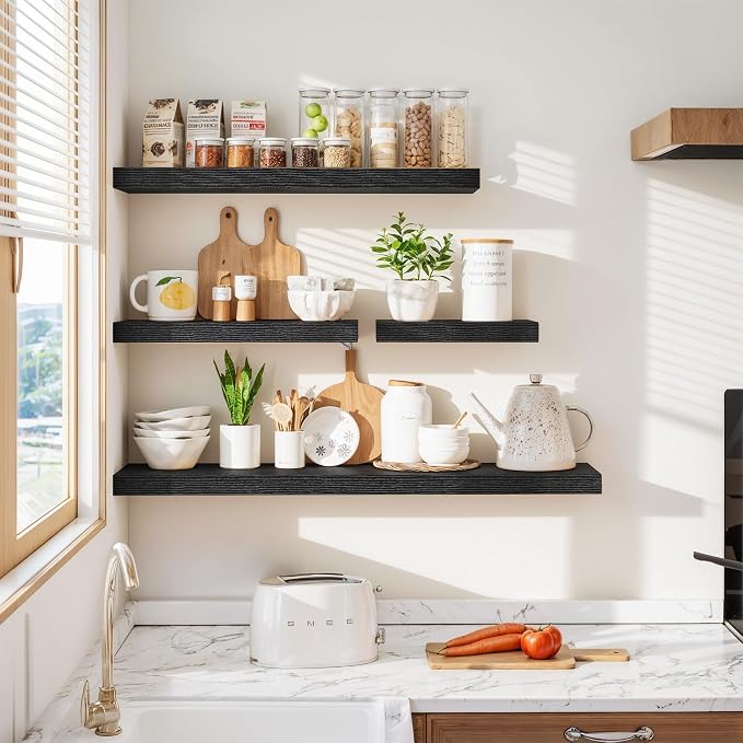 Vivelove 32 Inch Floating Shelves, Deep Wall Shelves with Invisible Brackets, Display Shlf for Bathroom Living Room Kitchen Bedroom Office Farmhouse Home Decor, 32" X 9.3" X 1.5" - Set of 2, Black