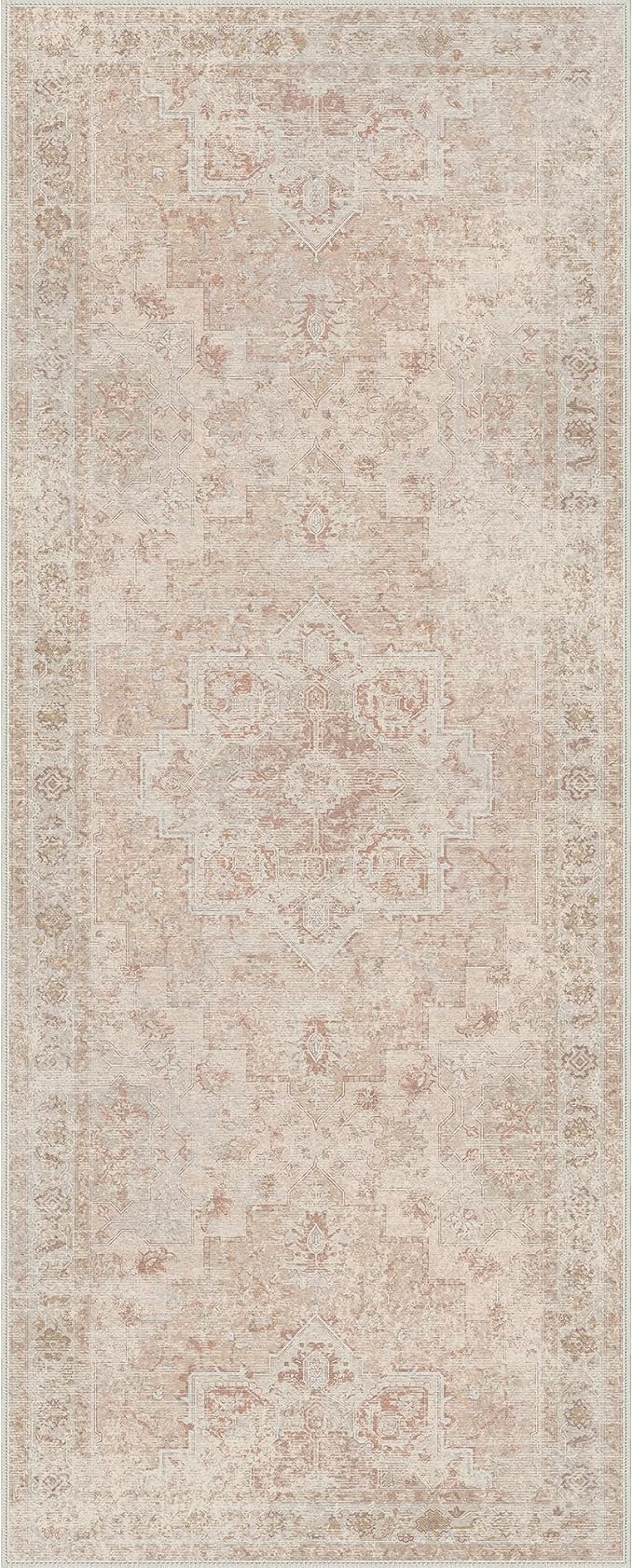 GENIMO Runner Rug 2'6"x6 Machine Washable Non Slip Vintage Hallway Runner Rug, Low Pile Lightweight Rugs for Indoor Entryway, Hallway, Kitchen and Corridor, Light Pink