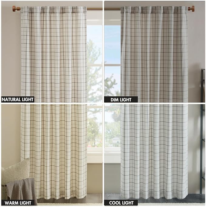 Madison Park Anaheim Cabin Plaid Curtain Window, Thermal Insulated Fleece Lining, Living Room Decor Room Darkening Drape for Bedroom, 1-Single Panel Pack, 50x84, Rod Pocket & Back Tab, Natural