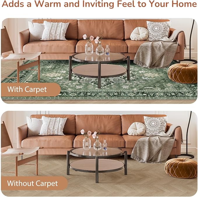 OPPODREAM Soft Area Rug 6x9, 6x9 Area Rug, Washable Rug 6x9 with Non Slip Backing, Faux Cashmere Low-Pile 6 x 9 Carpet, Dark Green