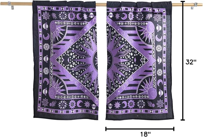 Popular Handicrafts Indian Burning Sun Hippie Mandala Kitchen Window Curtains - Gypsy Bohemian Sun Moon Beautiful Drapery Bedroom Living Room Balcony Valance Panels Purple