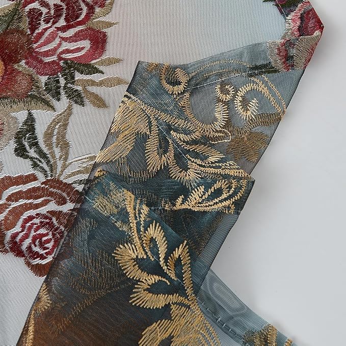 NAPEARL Luxury Embroidered Curtains for Living Room, European Style Sheer Curtain Drapes with Floral Patterns Pull Pleated Tape (52" W x 108" L (Pack of 2))