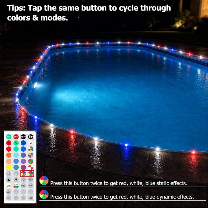 200ft Outdoor LED Rope Lights, IP68 Waterproof 25 Color Changing String Lights, Red White Blue for 4th of July Patriotic Decorations, Warm White & RGB Twinkle Fairy Light for Christmas Indoor Outside
