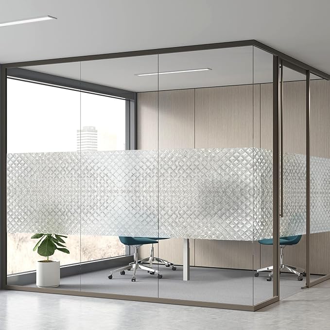 Qualsen Window Privacy Film, Stained Glass Decorative Window Film, Static Cling Frosted Bathroom Privacy Film 3D, Removable Anti-UV for Home Door Coverings, 11.8x78.7inch