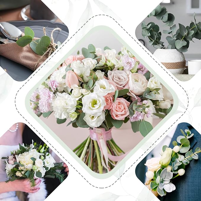 Giegxin 1000 Pcs 3 Kinds Mixed Artificial Eucalyptus Leaves Stems Bulk Silver Dollar Leaves Picks Dried Eucalyptus Bundle Faux Spray for Wedding Vase Bouquet Floral Arrangement (Green)