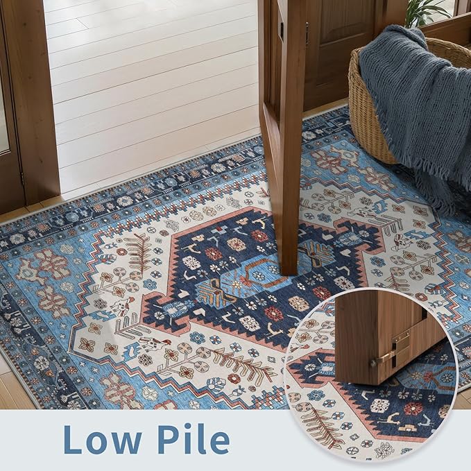 Ciicool Washable 5x7ft Rugs for Living Room Non-Slip Indoor Area Rug Large Low-Pile Mat Floor Carpet Vintage Rug for Bedroom Dinning Foyer Decor