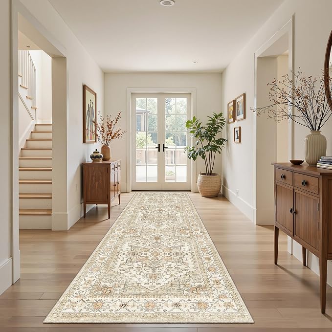 Runner Rug 2x6 Washable Vintage Area Rugs for Hallway Non Slip Laundry Rug Runner Boho Floor Carpet Runners for Entryway Laundry Room Kitchen Bathroom (2'x6',Gold)
