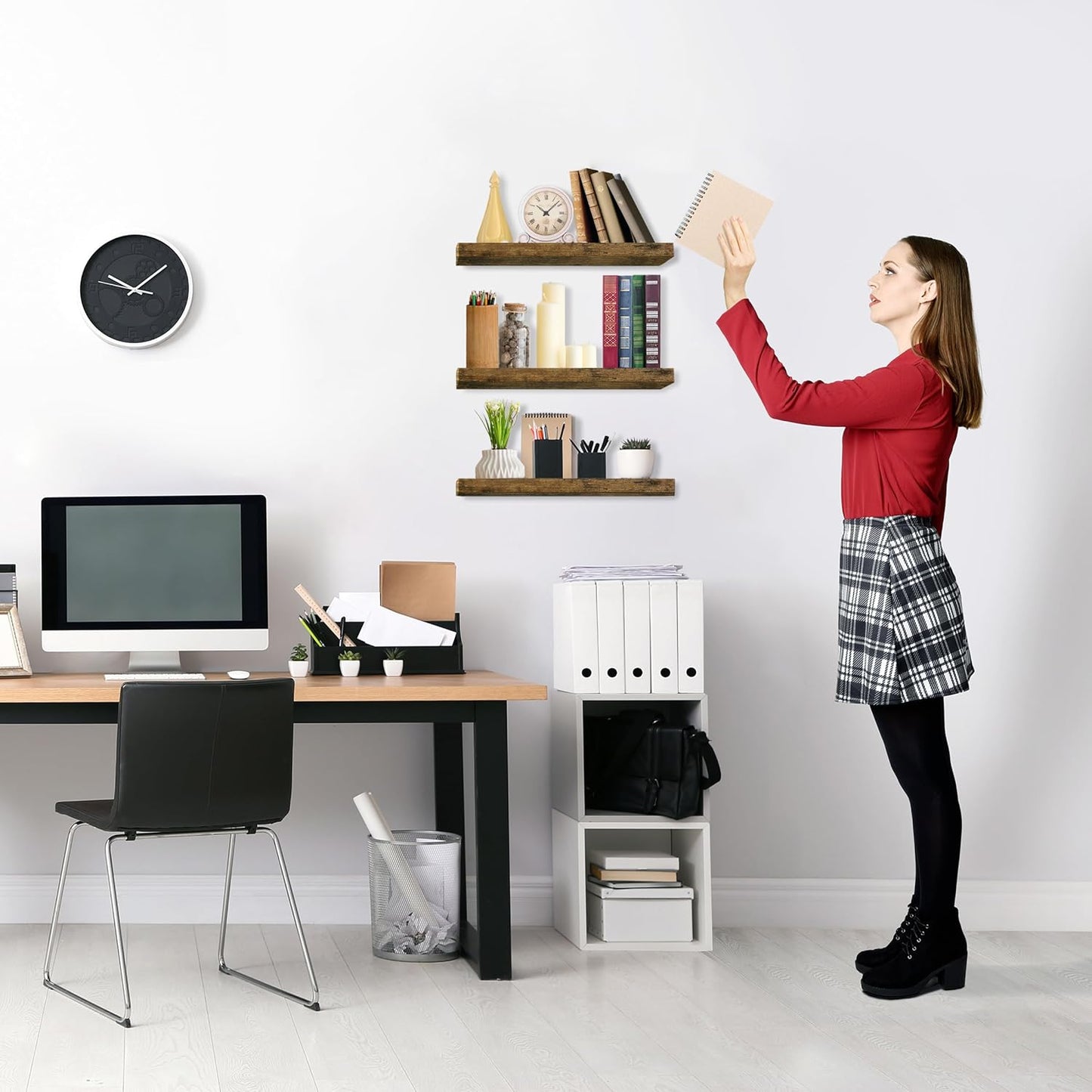 Sorbus Floating Shelves for Wall, Bathroom Shelves Wall Mounted for Kitchen, Bedroom, Bathroom Storage Over Toilet, Hanging Book Shelf for Wall Home Decor Living Room (Rustic Brown, 3 Pack)