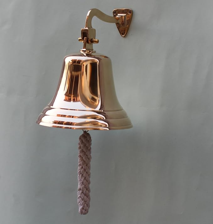 Solid Brass Wall Mounted Ship Hanging Bell for Reception, School, Outdoor,Indoor, Dinner & Chruch - 7 Inch by The Metal Magician