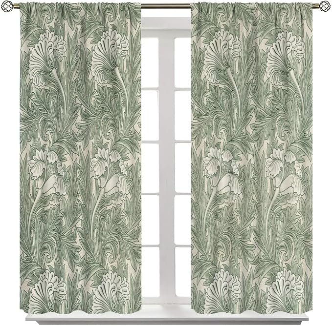 Bohemia William Morris Art Blackout Window Curtains, Vintage Flowers and Foliage Rod Pocket Curtains, for Living Room Bedroom 31.5(W)*63(L) 2 Panels