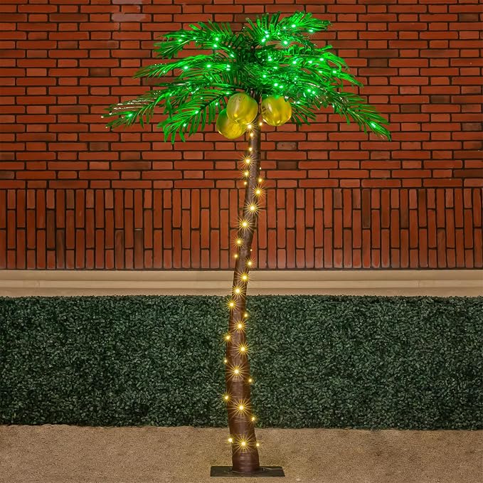 TYBEEU 5ft Lighted Palm Tree with 136 LED Lights & Glowing Coconuts | Dimmable | Decorative Artificial Tree | Indoor & Outdoor Use