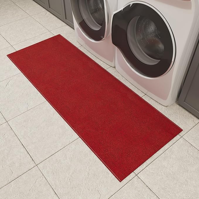 Ottomanson 1'10" x 6' Ultra-Thin Hallway Runner Rug - Durable Non-Slip Carpet for High-Traffic Areas - Fits Under Doors for Seamless Entry - Ideal for Kitchen, Entryway, Bedroom & Living Room, Red