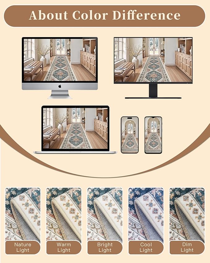 Madane Hallway Runner Rug 2'6''x12' Kitchen Runners Vintage, Navy Blue | Non-Slip Washable Rugs 12ft for Laundry Room, Entryway and Bedroom, Soft Low Pile Stain-Resistant Wide 2.5x12 Ft Floor Carpet