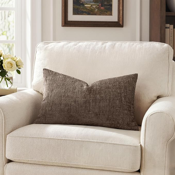 MIULEE Decorative Throw Pillow Covers 12x20 Pack of 2 Taupe Couch Pillow Covers Soft Cozy Textured Chenille Pillowcases for Home Decor Sofa Living Room Cushion Bedroom