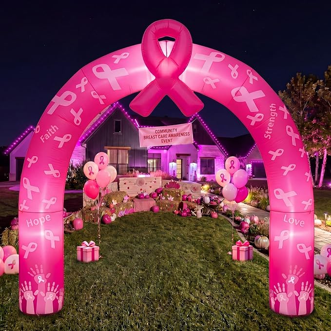Shappy 9ft Breast Cancer Awareness Inflatable Arch Decorations LED Lights Pink Ribbon Blow up Archway Giant Decor for Breast Cancer 2026 Party Holiday Yard Lawn Porch Garden Outdoor Indoor