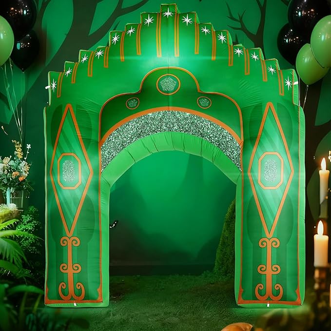 Preboun 10ft Inflatable Green Castle Emerald Green Castle Inflatables Arch Blow up Archway Built in LED Lights for Wizard Birthday St. Patrick's Fairy Tale Party Yard Garden Outdoor Decor
