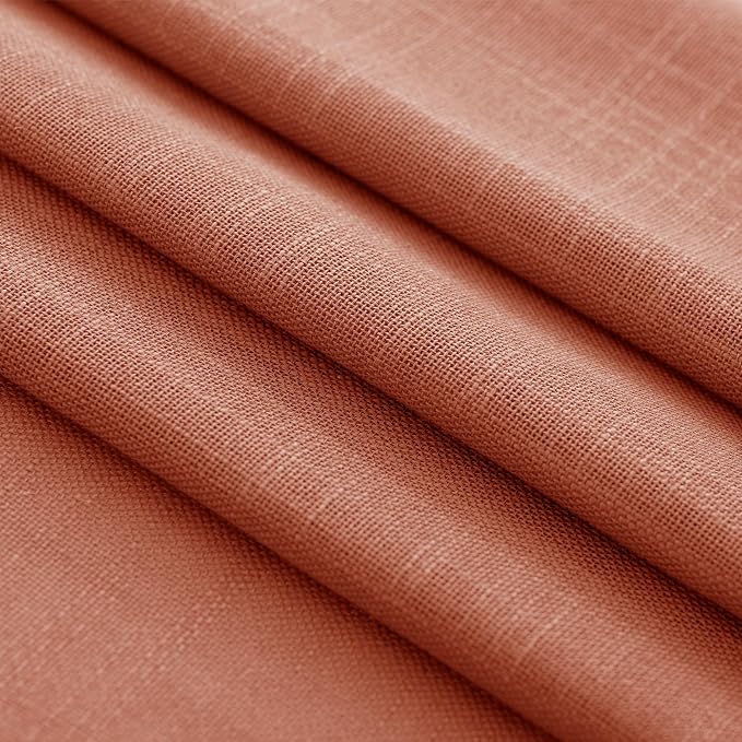 45 inch Linen Terracotta Curtains 2 Panels for Living Room Back Tab Light Filtering Semi Sheer Rust Colored Curtains 45 inches Long Soft Thick Cotton Cloth Textured Rustic Boho Farmhouse Room Decor