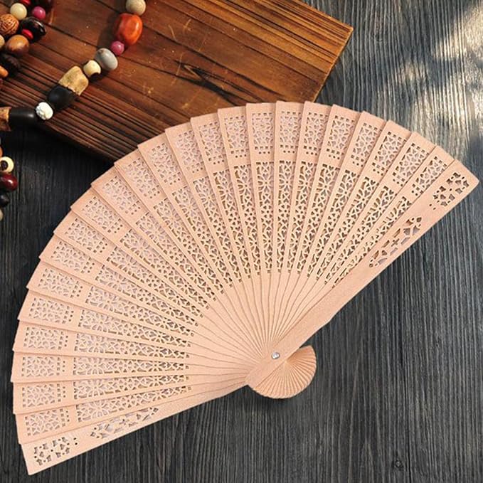 Sandalwood Fan 50 Pcs Hand Fans with 50 Organza Bags Abanicos De Mano Fans for Weddings Hand Fan Foldable Abanicos De Mano Ara Fiesta Wedding Fans for Guests