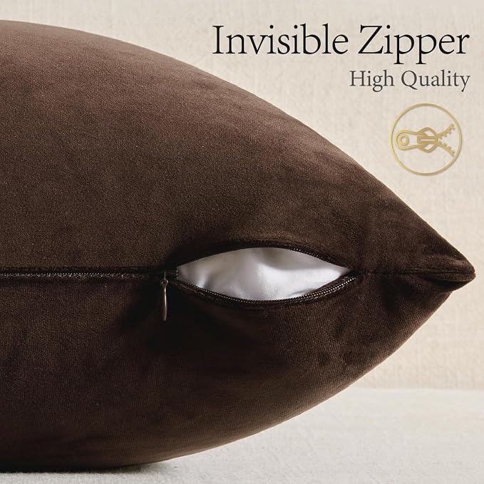 MIULEE Velvet Throw Pillow Covers 24x24 Inch, Pack of 2 - Dark Brown, Super Soft Euro Decorative Square Pillows Modern Luxury Home Decor for Bed, Sofa, Couch, Living Room