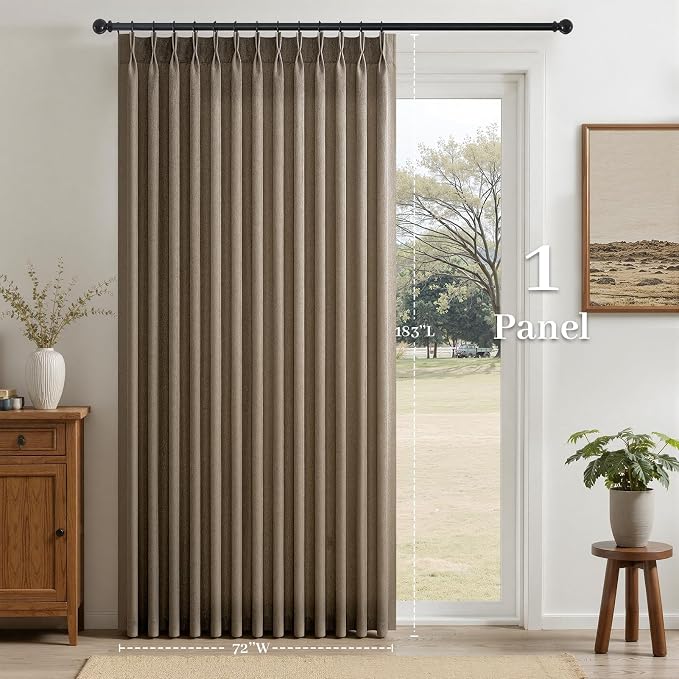 Pinch Pleated Curtains 90 Inches Long 1 Panels Set,Dark Flax Semi Sheer Cotton Blend Fabric Aesthetic Advanced Curtain Drapes for Living Room Bedroom,72x90 inch Length