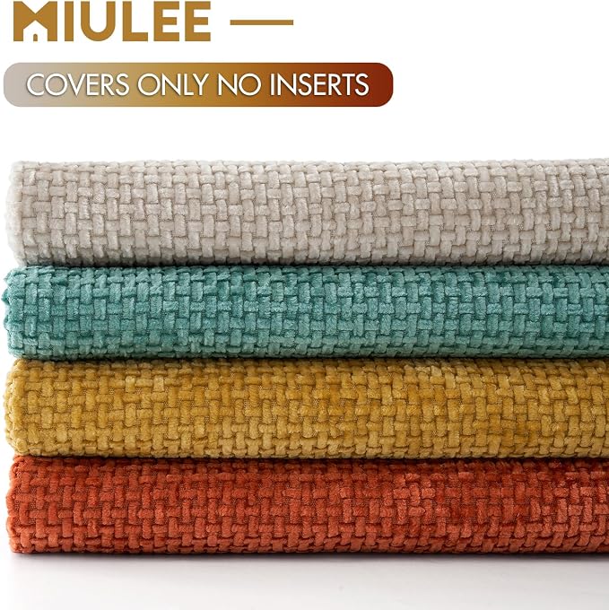 MIULEE Pack of 4 Couch Throw Pillow Covers 18x18 Inch Neutral Orange/Teal Soft Decorative Chenille Pillow Covers Farmhouse Accent Cushion Covers for Boho Fall Home Decor Sofa Bedroom Living Room
