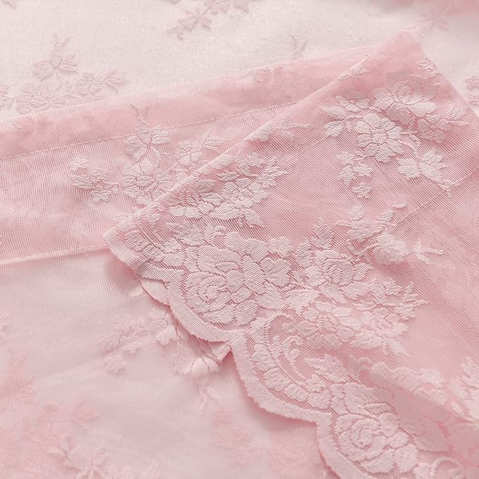 Kotile Pink Lace Curtains 84 Inches Long, 2 Panels, W42 x L84 Inch Each, Country Rustic Floral Pink Colored Sheer Curtains for Living Room, Rod Pocket Privacy Light Filtering Vintage Lacy Curtain