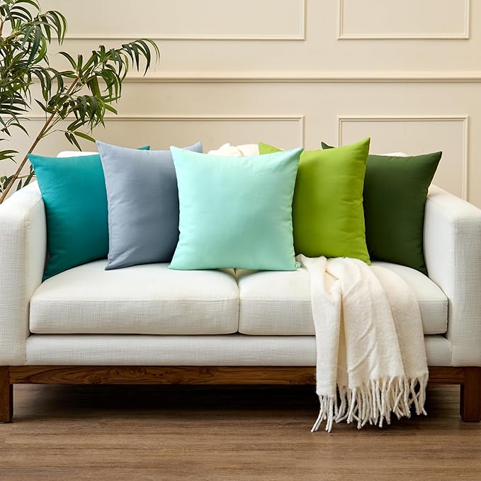 Encasa XO Throw Pillow Covers 24x24 in Set of 4 Egg Blue | No Inserts | Cotton Pillow Covers for Living Room, Bed, Sofa, Couch | Decorative Cushion Covers with Improved Zipper